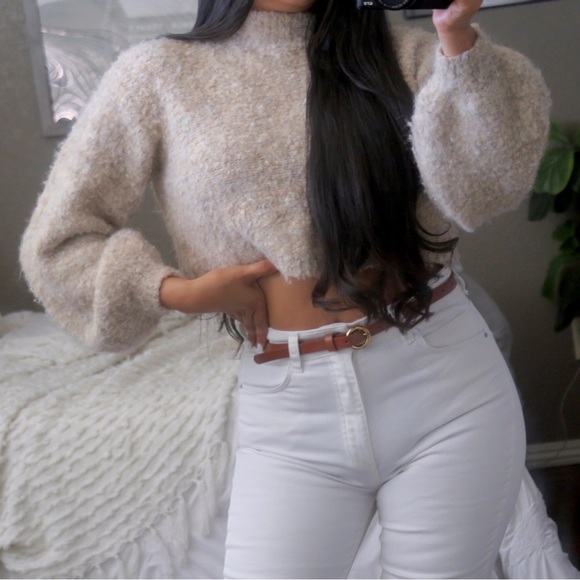 Glassons • Turtleneck Balloon Sleeve Cropped Sweater Pullover Top - Picture 1 of 13